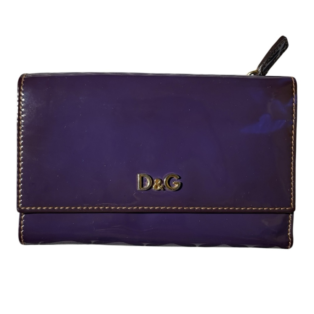 Dolce & Gabbana D&G Purple Patent Leather PVC Trifold Long Wallet